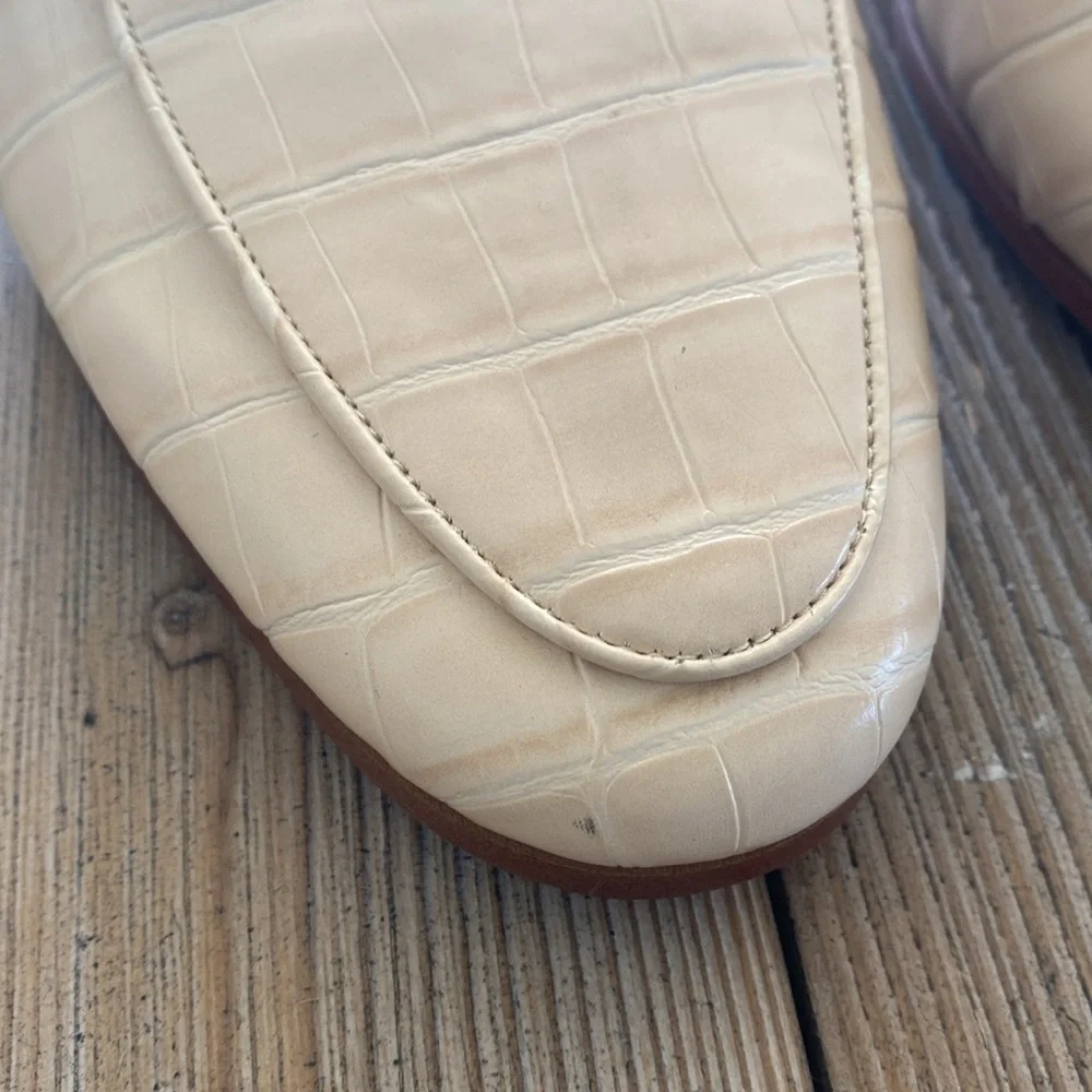 Sam Edelman Linnie Croc-Embossed Leather Bit Mules in Eggshell - Picture 4 of 10